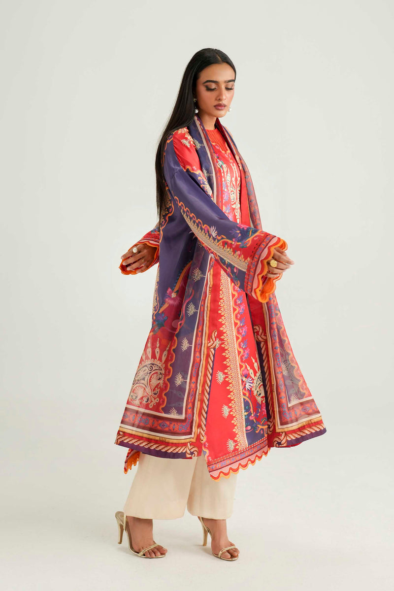 Akbar Aslam | Silk Pret | Coral - Designer Dress - Type : Ladies Clothes - Available at Libayah - 100% Original