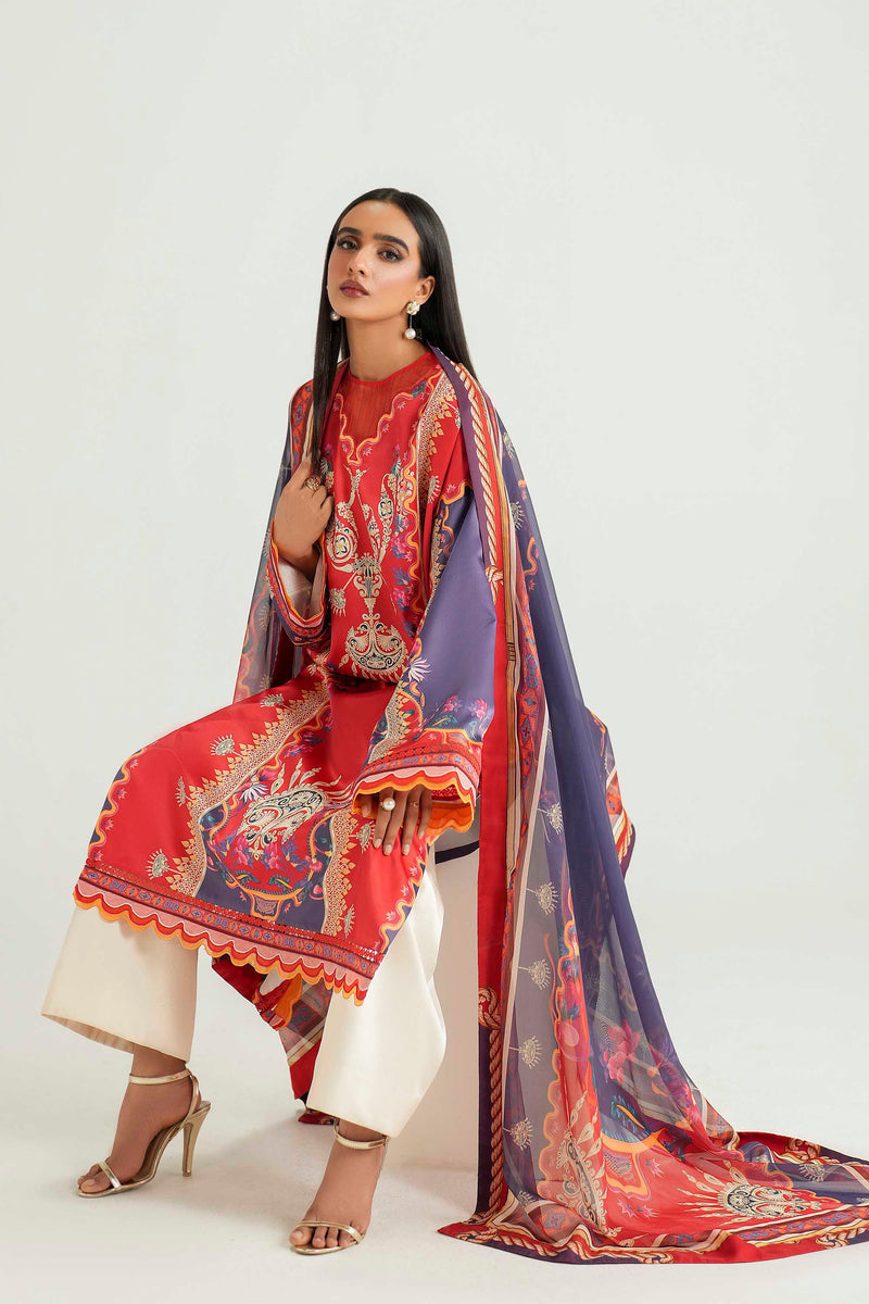 Akbar Aslam | Silk Pret | Coral - Designer Dress - Type : Ladies Clothes - Available at Libayah - 100% Original