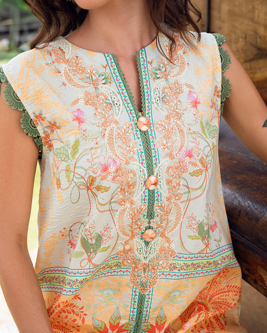 Roheenaz | Garden Veal Printed Lawn 25 | Gold Riddle by Roheenaz - Designer Dress - Type: Ladies Clothes - Available at Libayah - 100% Original