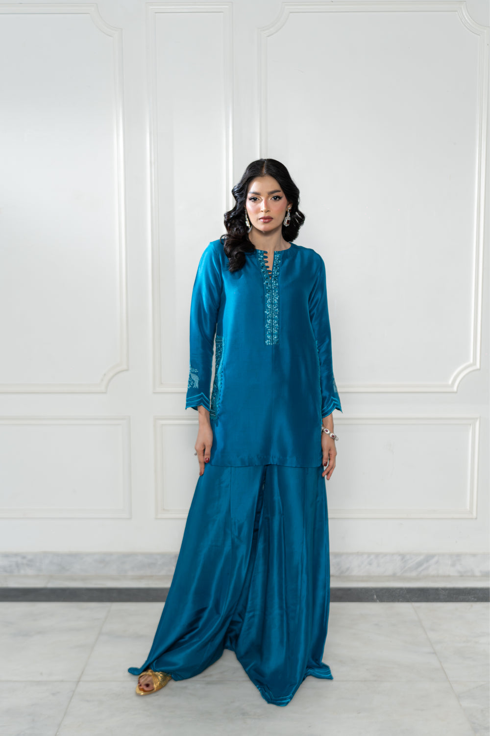 Wahaj M Khan | Lra Eid Collection 26 | Teal Red Rawsilk Set by Wahaj M Khan - Designer Dress  - Type : Ladies Clothes - Available at Libayah - 100% Original 