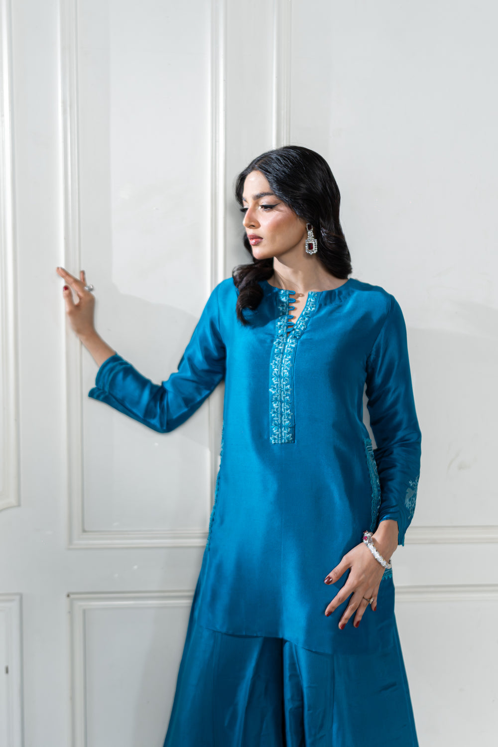 Wahaj M Khan | Lra Eid Collection 26 | Teal Red Rawsilk Set by Wahaj M Khan - Designer Dress  - Type : Ladies Clothes - Available at Libayah - 100% Original 