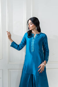 Wahaj M Khan | Lra Eid Collection 26 | Teal Red Rawsilk Set by Wahaj M Khan - Designer Dress  - Type : Ladies Clothes - Available at Libayah - 100% Original 