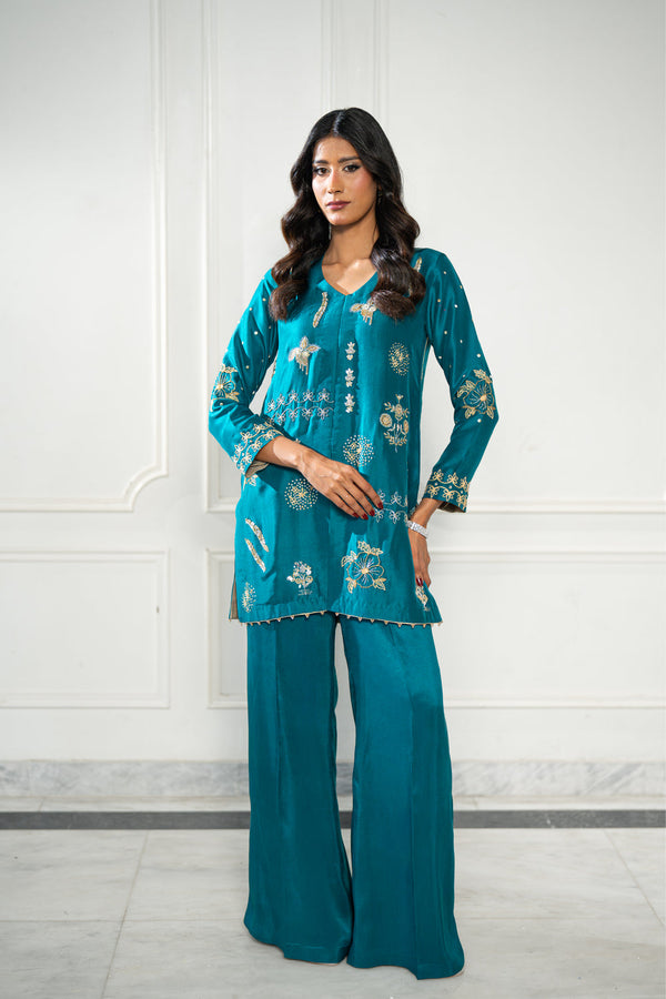 Wahaj M Khan | Lra Eid Collection 26 | Turquoise Rawsilk Lyra JS by Wahaj M Khan - Designer Dress  - Type : Ladies Clothes - Available at Libayah - 100% Original 
