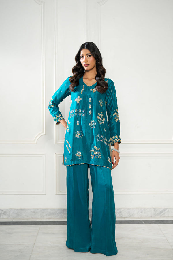 Wahaj M Khan | Lra Eid Collection 26 | Turquoise Rawsilk Lyra JS by Wahaj M Khan - Designer Dress  - Type : Ladies Clothes - Available at Libayah - 100% Original 