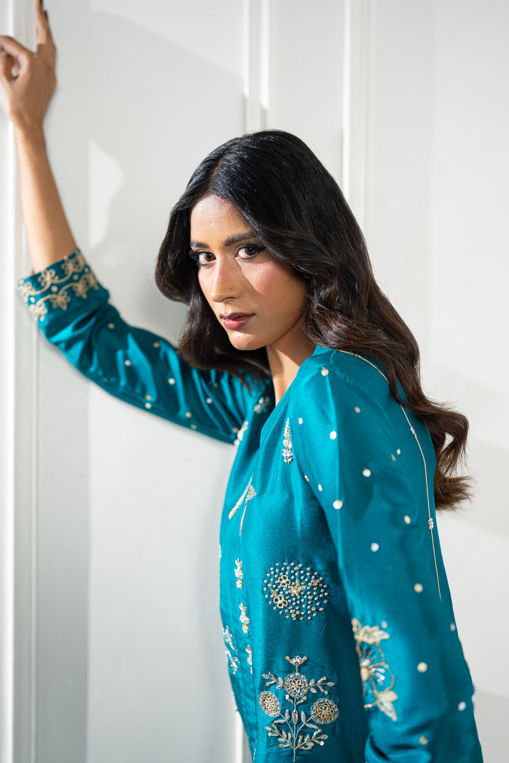 Wahaj M Khan | Lra Eid Collection 26 | Turquoise Rawsilk Lyra JS by Wahaj M Khan - Designer Dress  - Type : Ladies Clothes - Available at Libayah - 100% Original 