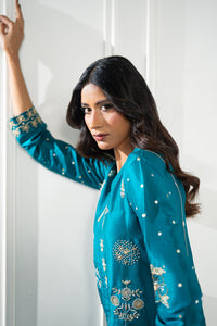 Wahaj M Khan | Lra Eid Collection 26 | Turquoise Rawsilk Lyra JS by Wahaj M Khan - Designer Dress  - Type : Ladies Clothes - Available at Libayah - 100% Original 