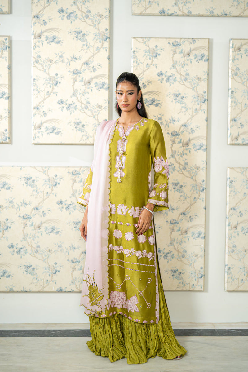 Wahaj M Khan | Lra Eid Collection 26 | Parrot Gharara Set by Wahaj M Khan - Designer Dress  - Type : Ladies Clothes - Available at Libayah - 100% Original 