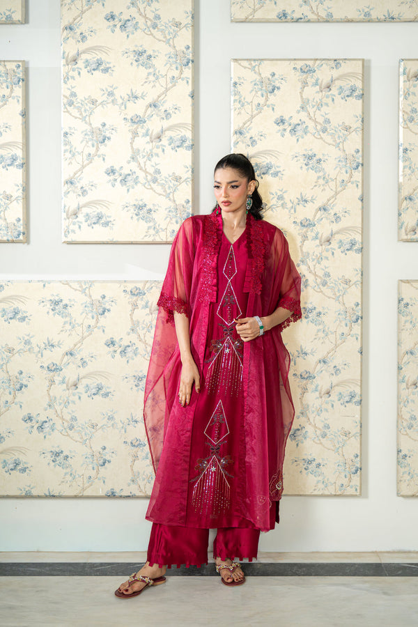 Wahaj M Khan | Lra Eid Collection 26 | Magenta Organza Cape Set by Wahaj M Khan - Designer Dress  - Type : Ladies Clothes - Available at Libayah - 100% Original 