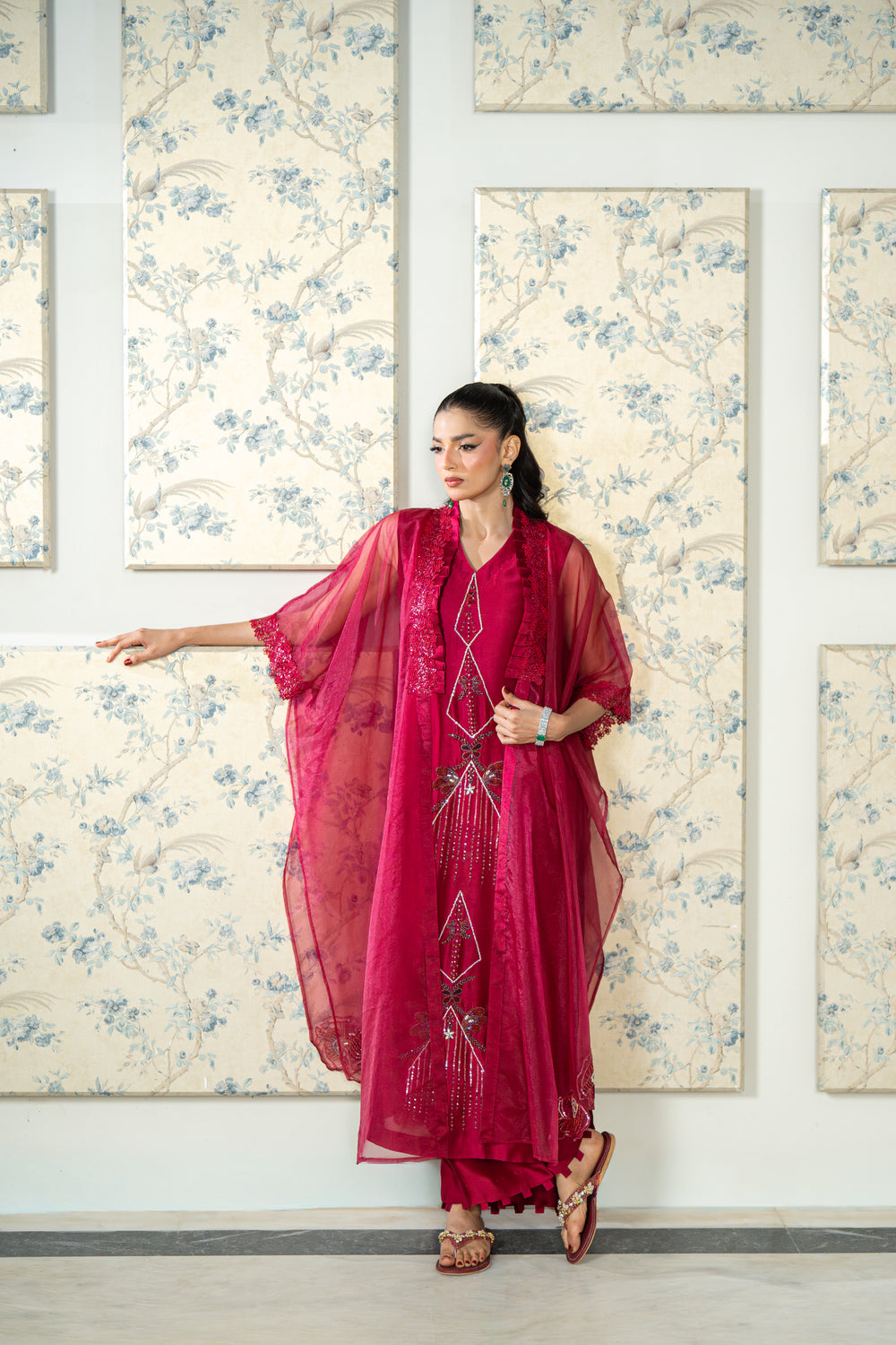 Wahaj M Khan | Lra Eid Collection 26 | Magenta Organza Cape Set by Wahaj M Khan - Designer Dress  - Type : Ladies Clothes - Available at Libayah - 100% Original 
