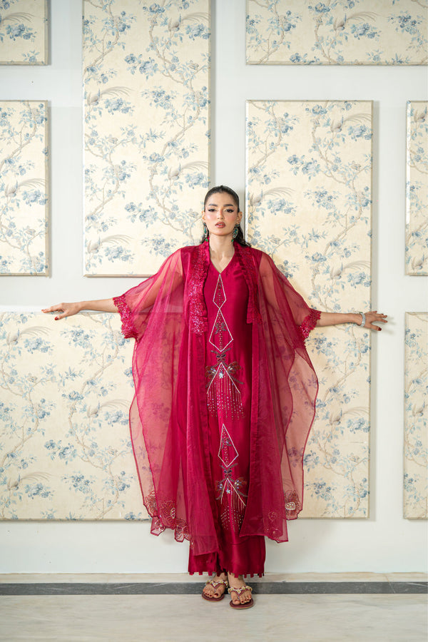 Wahaj M Khan | Lra Eid Collection 26 | Magenta Organza Cape Set by Wahaj M Khan - Designer Dress  - Type : Ladies Clothes - Available at Libayah - 100% Original 