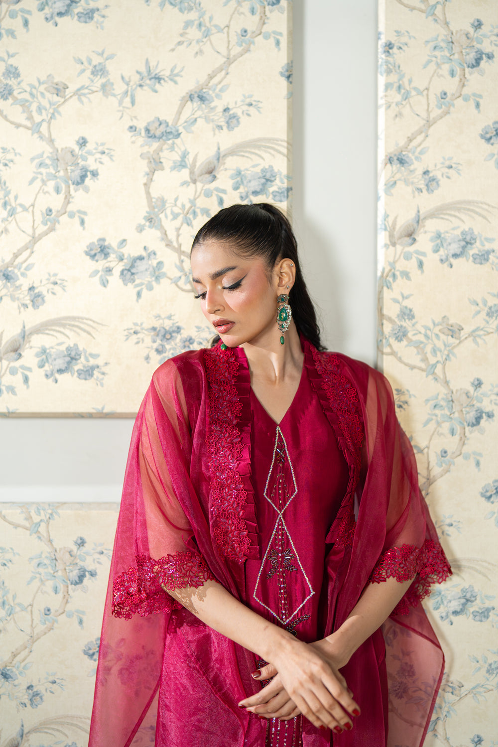 Wahaj M Khan | Lra Eid Collection 26 | Magenta Organza Cape Set by Wahaj M Khan - Designer Dress  - Type : Ladies Clothes - Available at Libayah - 100% Original 