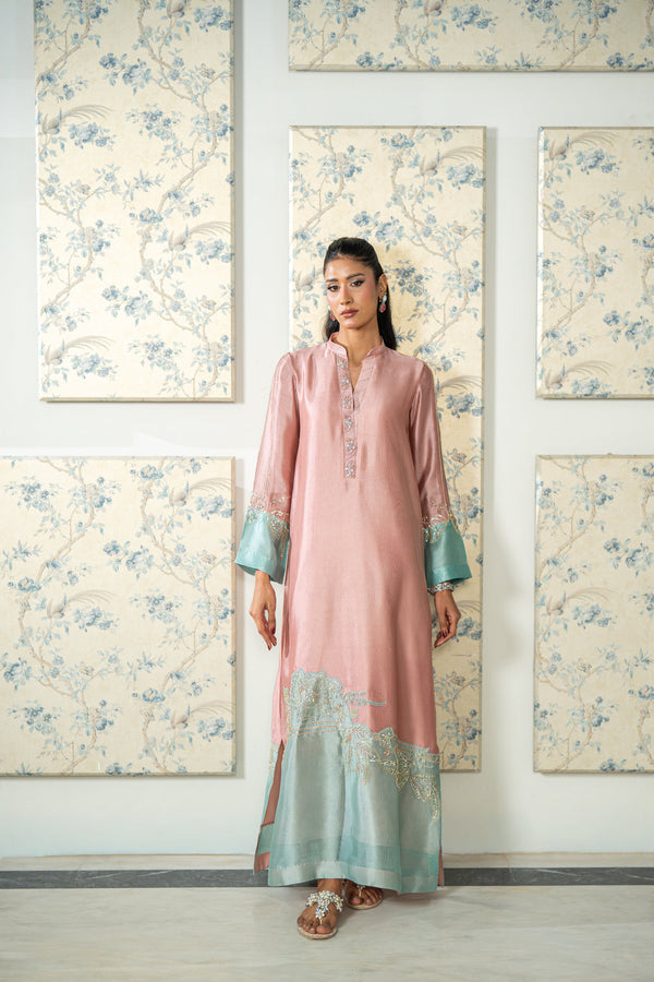 Wahaj M Khan | Lra Eid Collection 26 | Pink Ferozi Kaftan Suit by Wahaj M Khan - Designer Dress  - Type : Ladies Clothes - Available at Libayah - 100% Original 