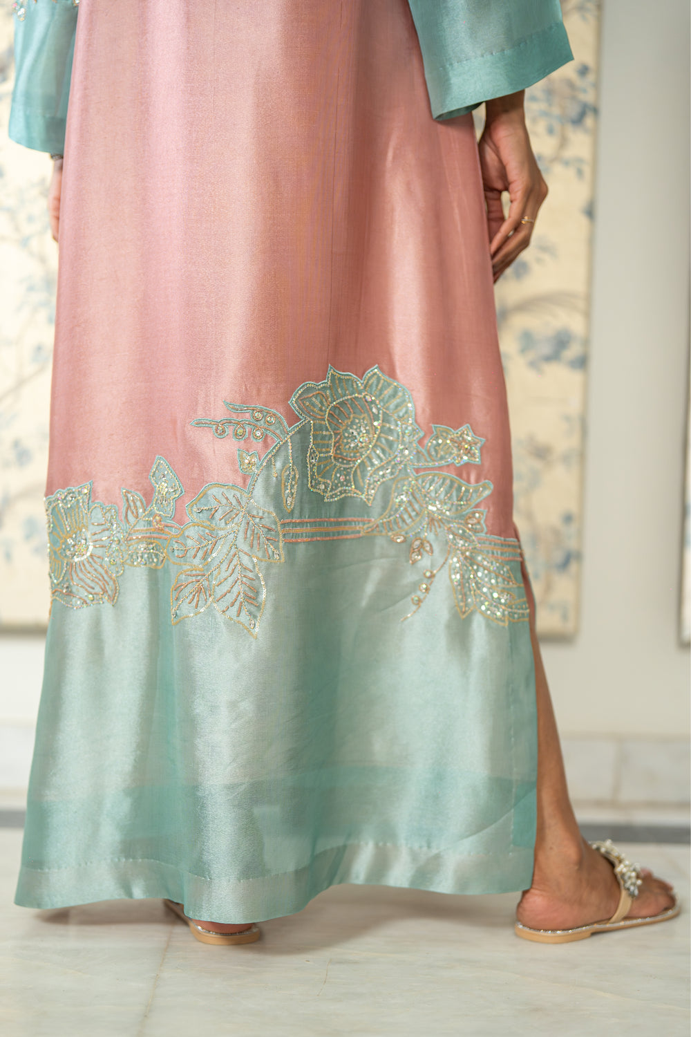 Wahaj M Khan | Lra Eid Collection 26 | Pink Ferozi Kaftan Suit by Wahaj M Khan - Designer Dress  - Type : Ladies Clothes - Available at Libayah - 100% Original 