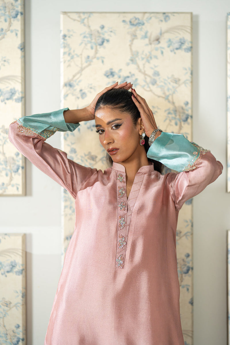 Wahaj M Khan | Lra Eid Collection 26 | Pink Ferozi Kaftan Suit by Wahaj M Khan - Designer Dress  - Type : Ladies Clothes - Available at Libayah - 100% Original 