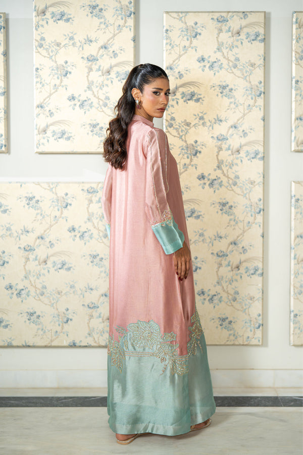 Wahaj M Khan | Lra Eid Collection 26 | Pink Ferozi Kaftan Suit by Wahaj M Khan - Designer Dress  - Type : Ladies Clothes - Available at Libayah - 100% Original 