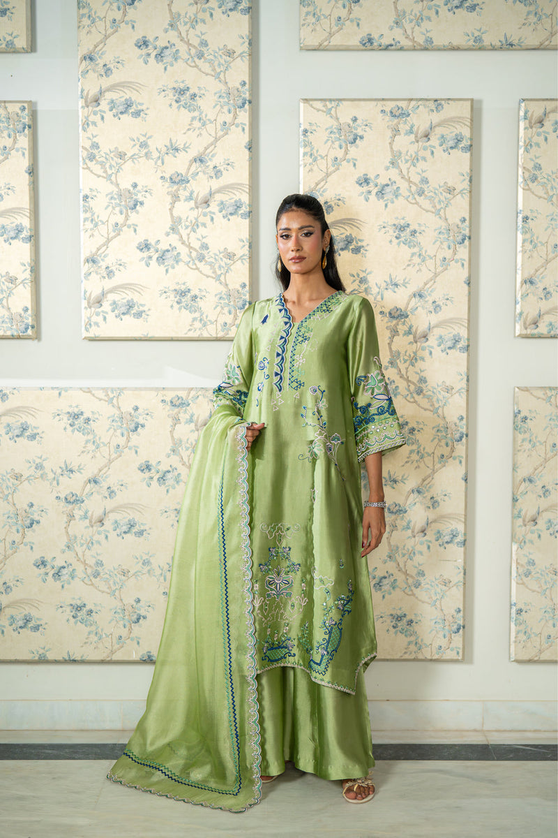 Wahaj M Khan | Lra Eid Collection 26 | Pista Embroidered Lyra Set by Wahaj M Khan - Designer Dress  - Type : Ladies Clothes - Available at Libayah - 100% Original 