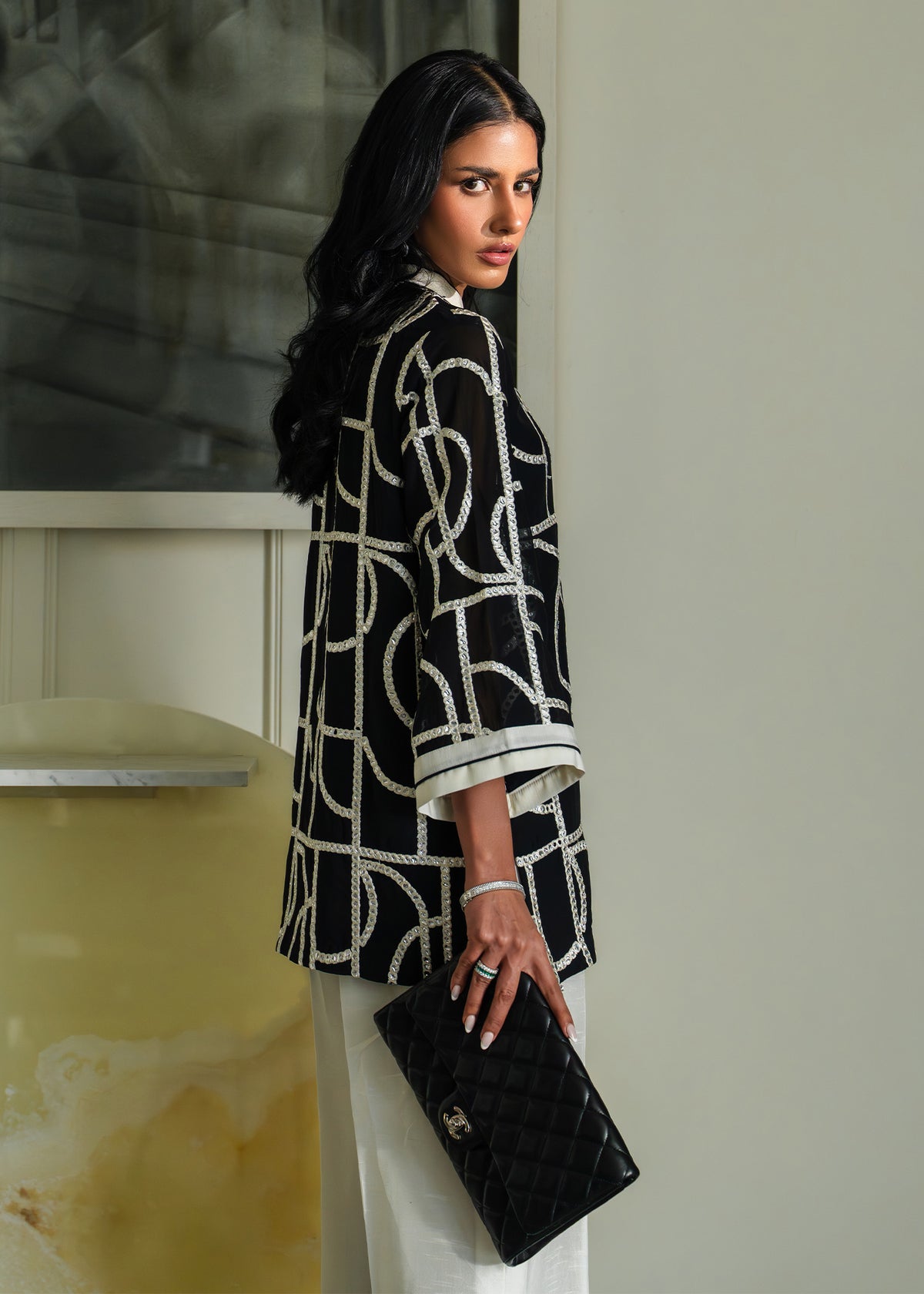 Mahgul | Mahsa Formals |Monochrome Muse by Mahgul - Designer Dress  - Type : Ladies Clothes - Available at Libayah - 100% Original 