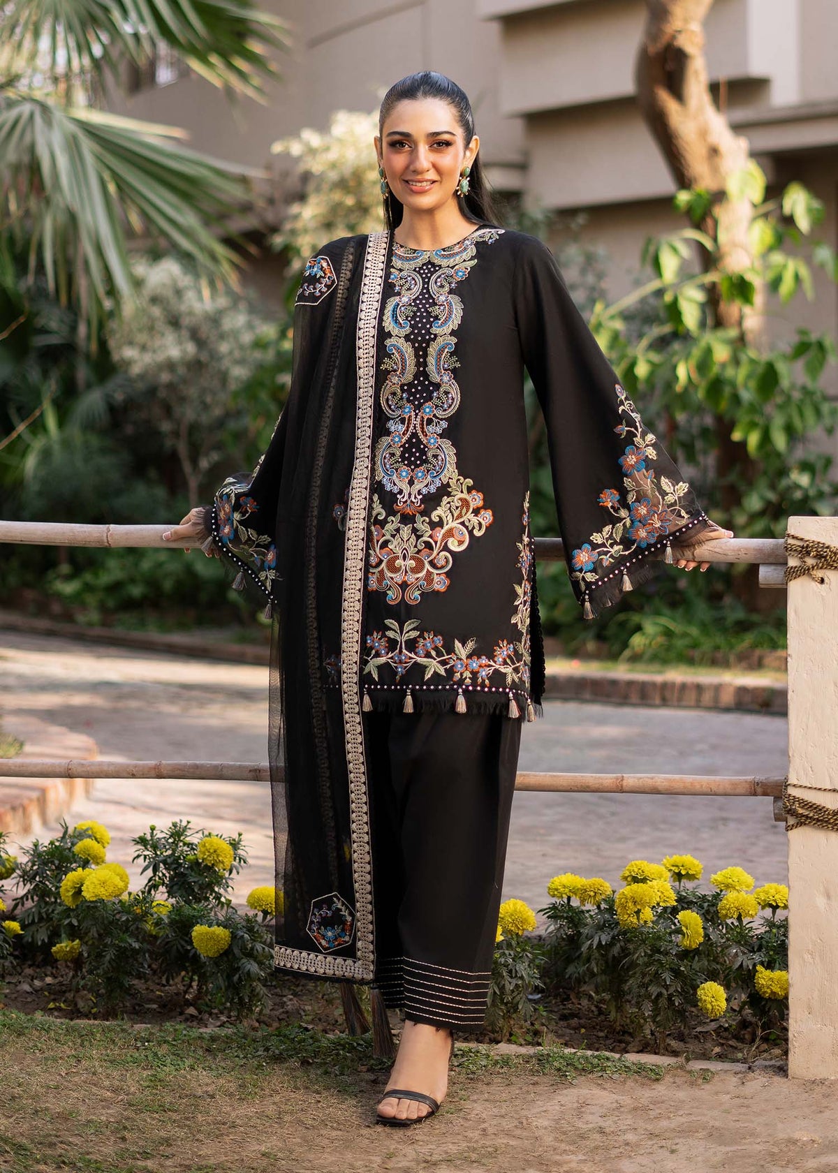 Fozia Khalid | Blossom Festive Lawn 25 | Black viola by Fozia Khalid - Designer Dress - Type: Ladies Clothes - Available at Libayah - 100% Original