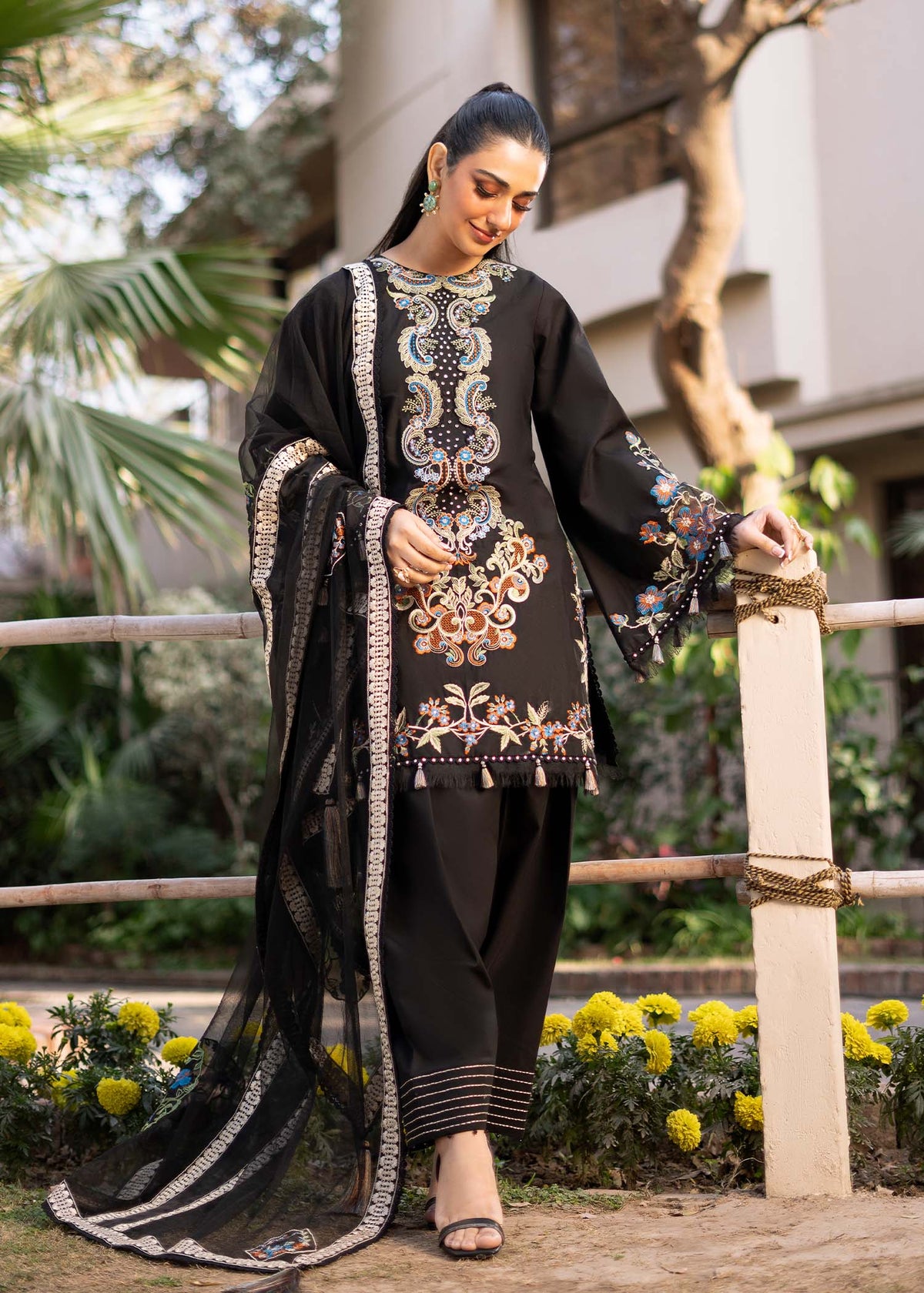 Fozia Khalid | Blossom Festive Lawn 25 | Black viola by Fozia Khalid - Designer Dress - Type: Ladies Clothes - Available at Libayah - 100% Original