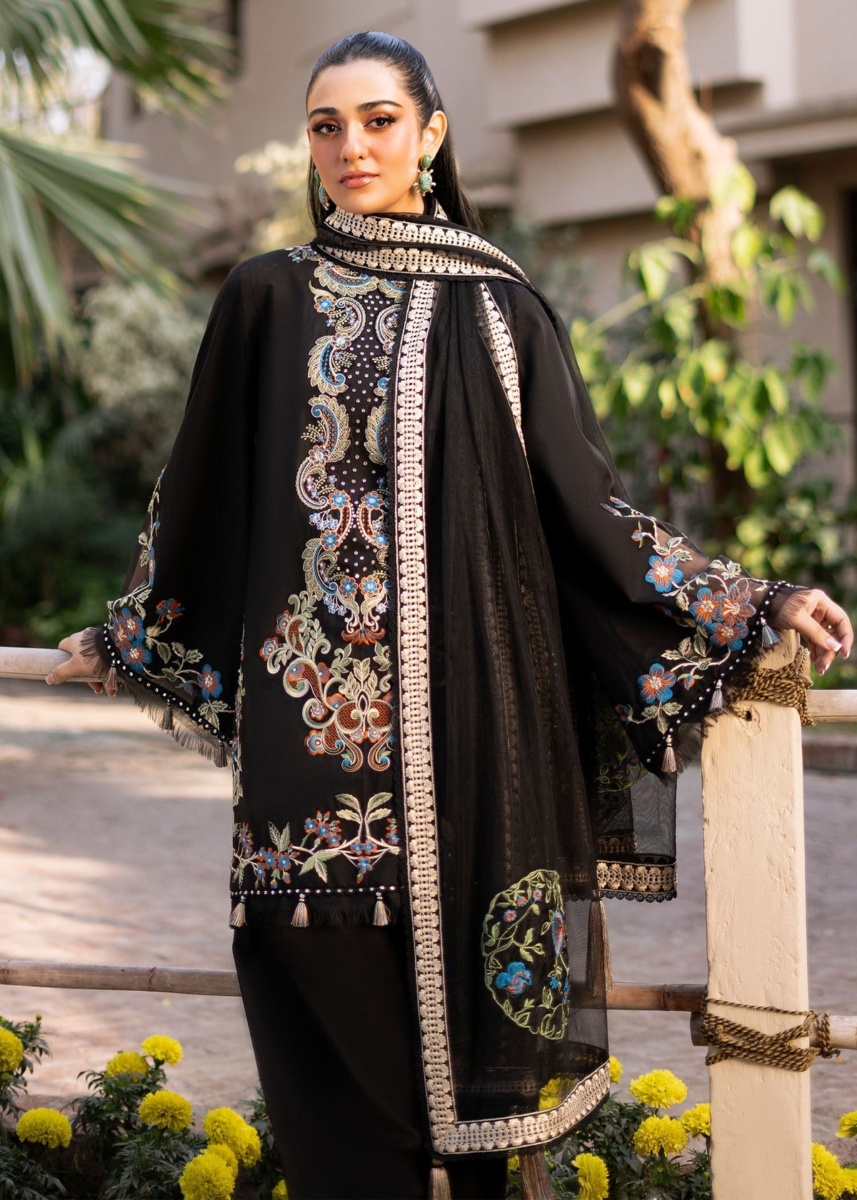 Fozia Khalid | Blossom Festive Lawn 25 | Black viola by Fozia Khalid - Designer Dress - Type: Ladies Clothes - Available at Libayah - 100% Original