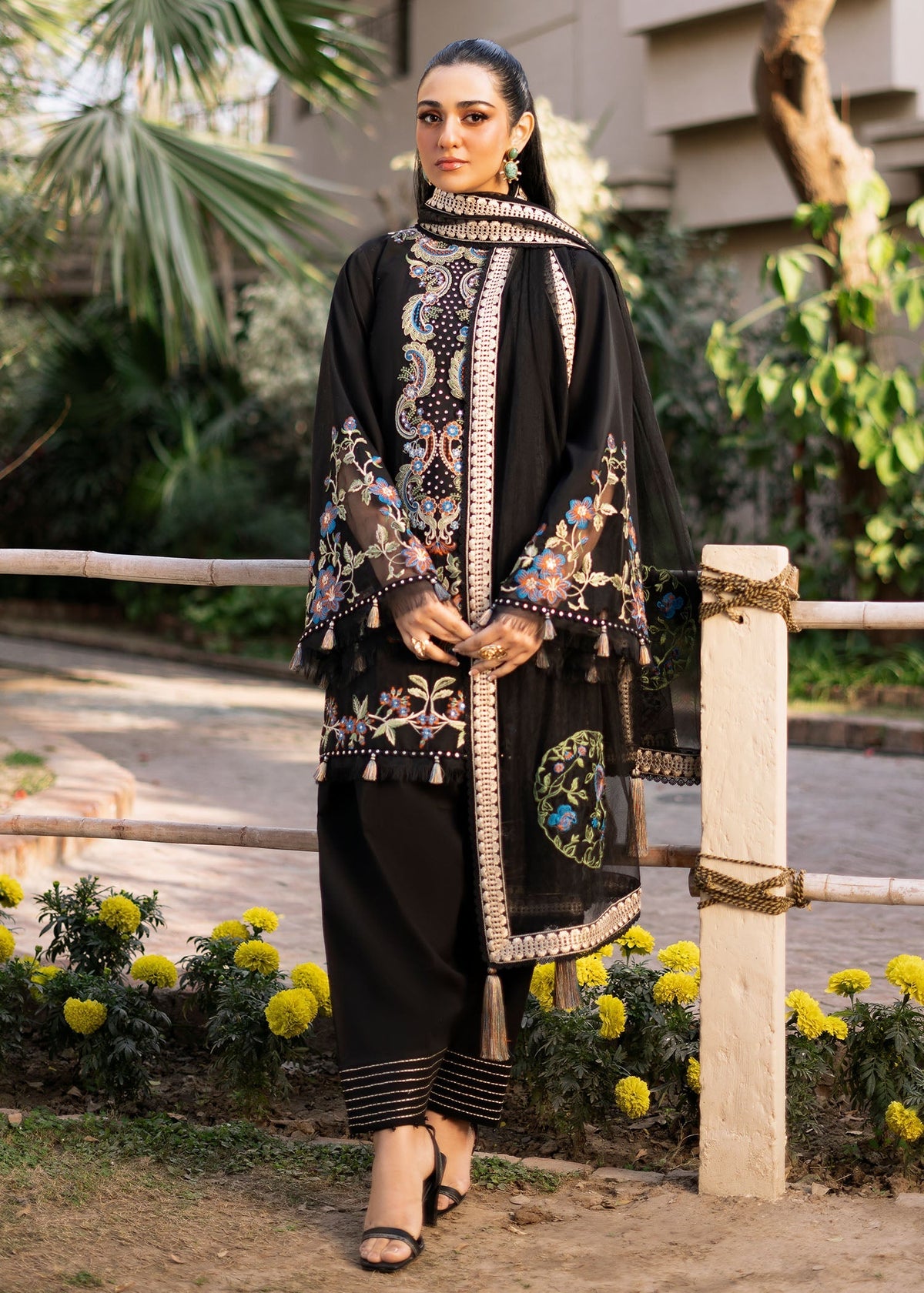 Fozia Khalid | Blossom Festive Lawn 25 | Black viola by Fozia Khalid - Designer Dress - Type: Ladies Clothes - Available at Libayah - 100% Original