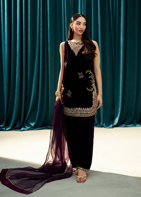 Umsha | Velvet Code | Plum Echo by Umsha - Designer Dress  - Type : Ladies Clothes - Available at Libayah - 100% Original 