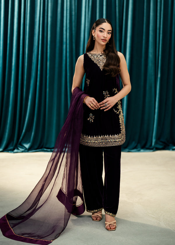 Umsha | Velvet Code | Plum Echo by Umsha - Designer Dress  - Type : Ladies Clothes - Available at Libayah - 100% Original 