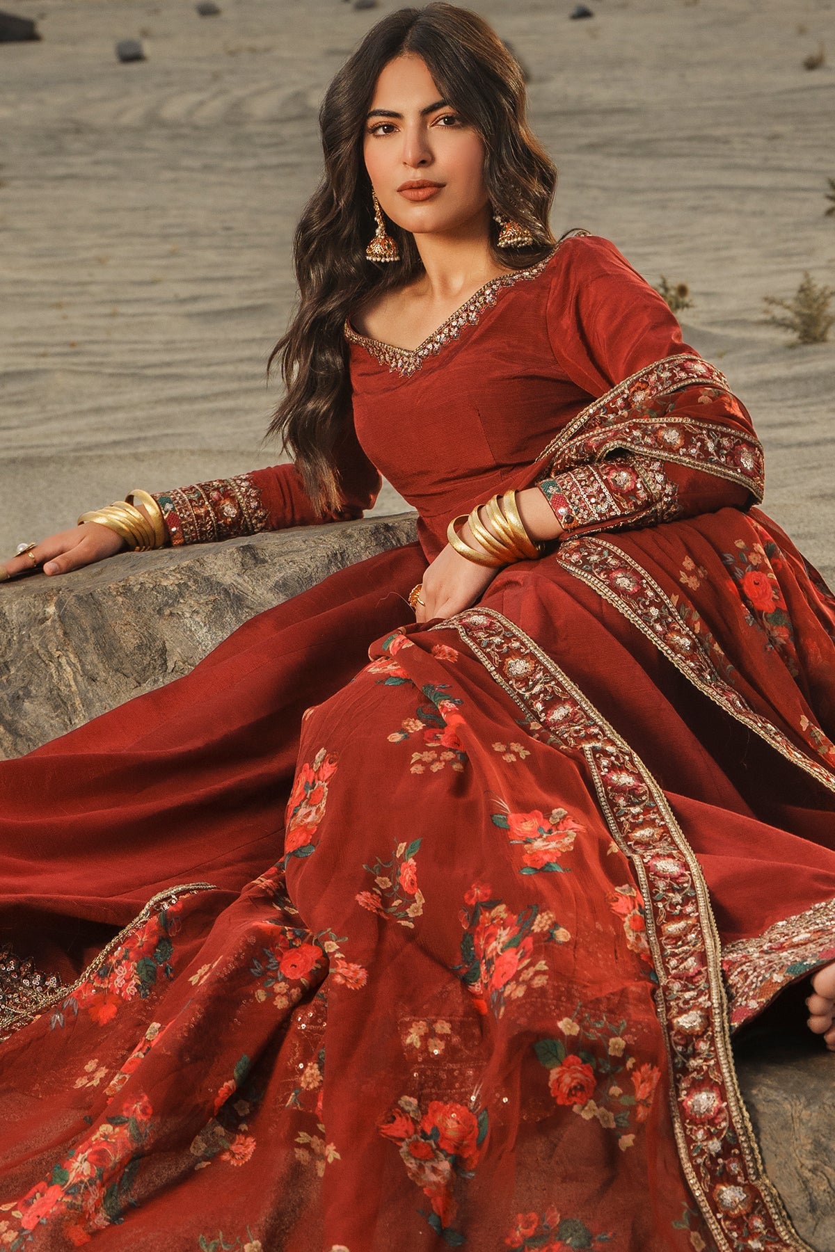 Charizma | Festive Pret | 3 Pcs Stitched Raw Silk Pishwas CMA-6-430-Mehroon by Charizma - Designer Dress  - Type : Ladies Clothes - Available at Libayah - 100% Original 