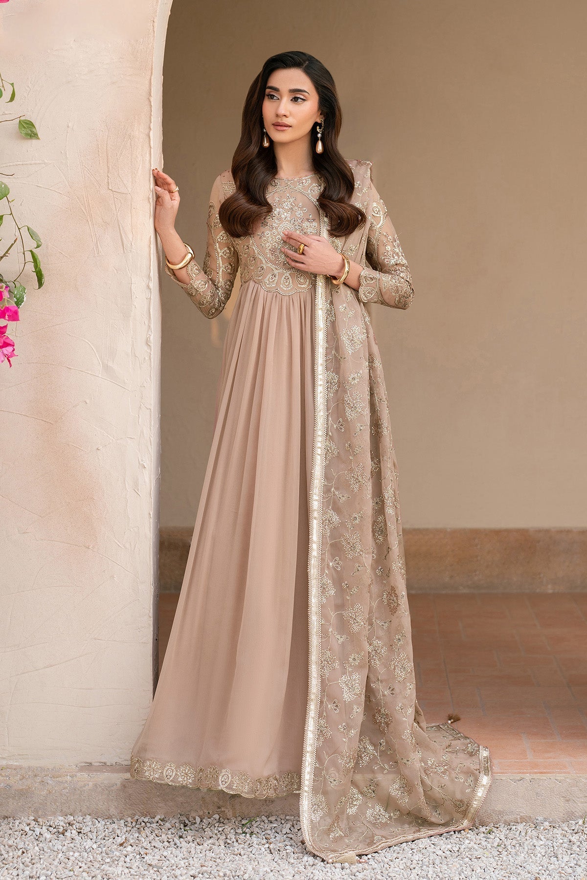 Alizeh | Ready to wear | Beige Dress 3 piece - RTW1027 by Alizeh - Designer Dress  - Type : Ladies Clothes - Available at Libayah - 100% Original 