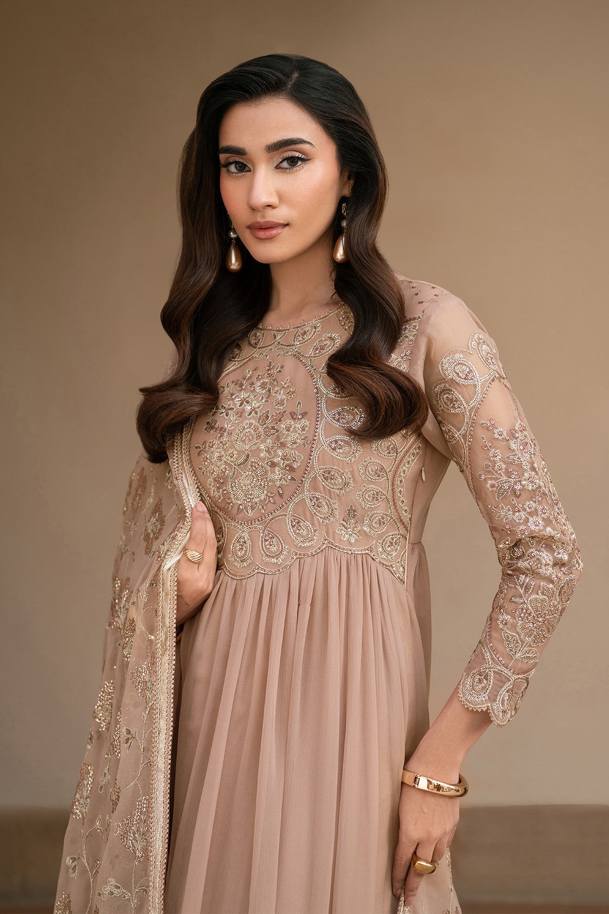 Alizeh | Ready to wear | Beige Dress 3 piece - RTW1027 by Alizeh - Designer Dress  - Type : Ladies Clothes - Available at Libayah - 100% Original 