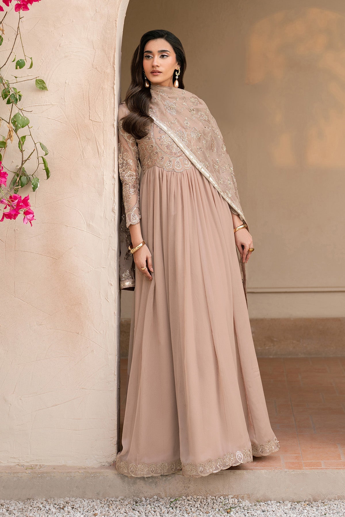 Alizeh | Ready to wear | Beige Dress 3 piece - RTW1027 by Alizeh - Designer Dress  - Type : Ladies Clothes - Available at Libayah - 100% Original 