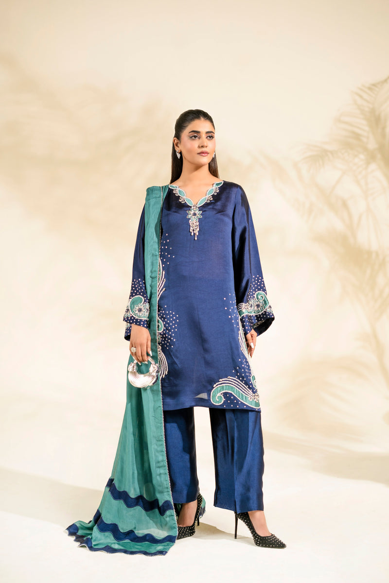 Faiza Faisal | Elara Luxury Pret | NAVY SERAPH - Designer Dress - Type : Ladies Clothes - Available at Libayah - 100% Original