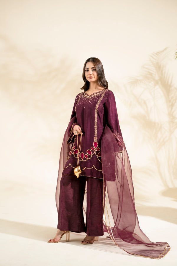 Faiza Faisal | Elara Luxury Pret | PLUM ROYALE - Designer Dress - Type : Ladies Clothes - Available at Libayah - 100% Original