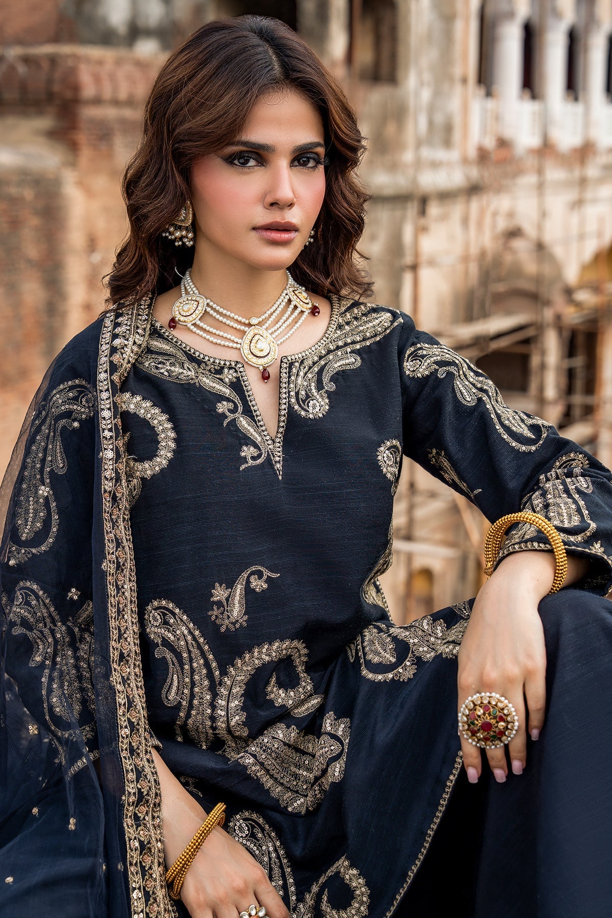 Charizma | Festive Pret | 3-PC Embroidered Raw Silk CMA-6-411 by Charizma - Designer Dress  - Type : Ladies Clothes - Available at Libayah - 100% Original 