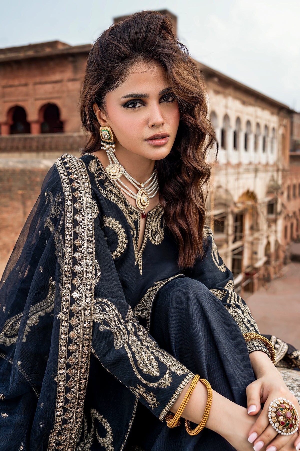 Charizma | Festive Pret | 3-PC Embroidered Raw Silk CMA-6-411 by Charizma - Designer Dress  - Type : Ladies Clothes - Available at Libayah - 100% Original 