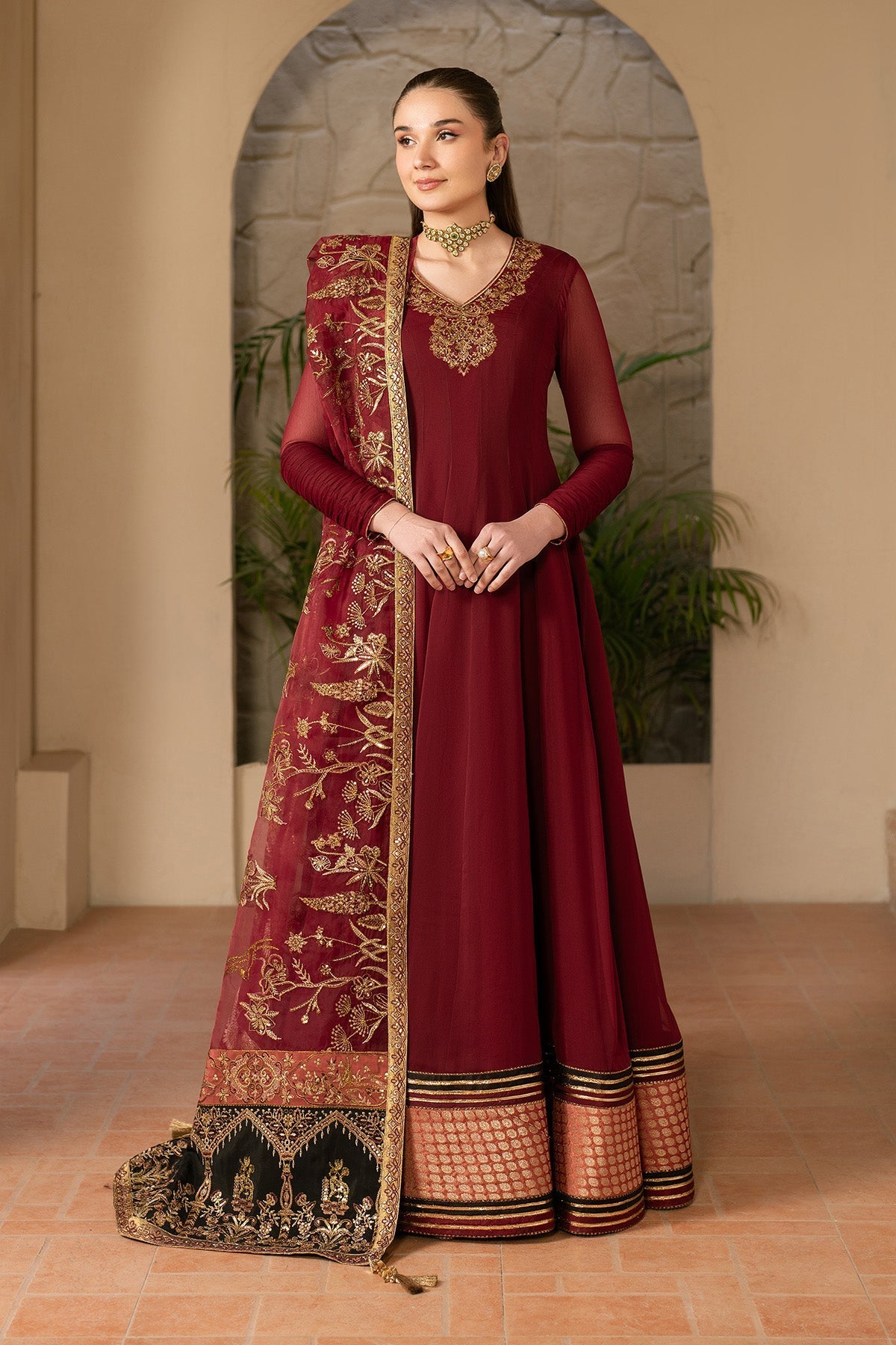 Alizeh | Ready to wear | Maroon Dress 3 piece - RTW1024 by Alizeh - Designer Dress  - Type : Ladies Clothes - Available at Libayah - 100% Original 