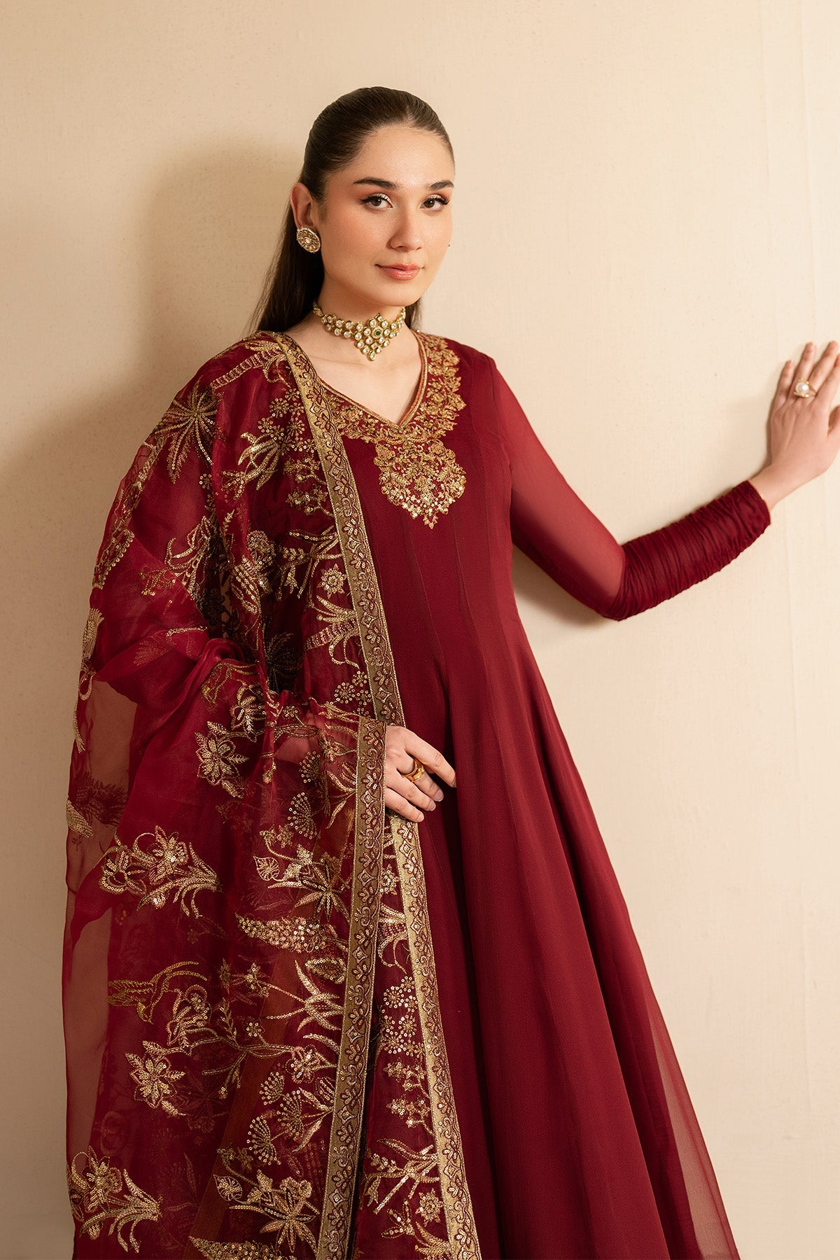 Alizeh | Ready to wear | Maroon Dress 3 piece - RTW1024 by Alizeh - Designer Dress  - Type : Ladies Clothes - Available at Libayah - 100% Original 