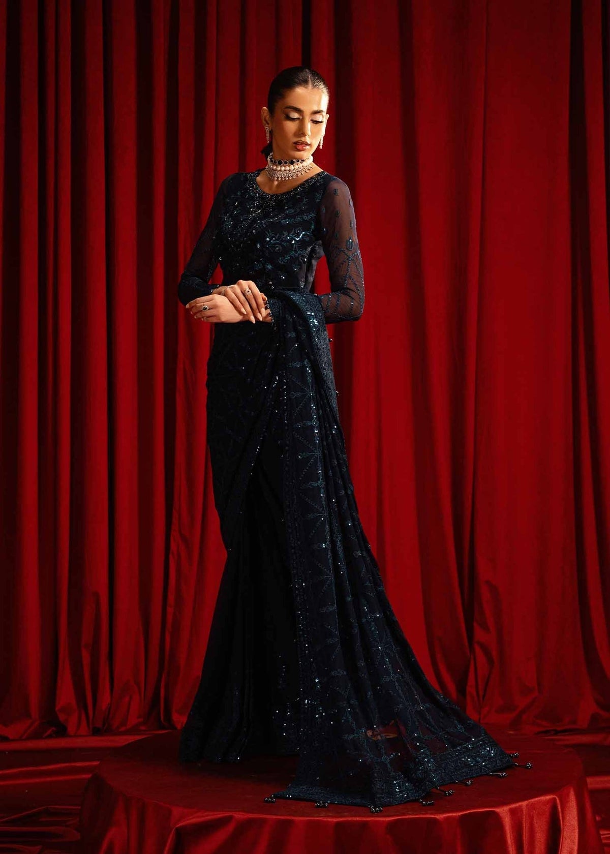 Paras by Pasha | Noor -e- Jahan Saree Collection | Neel-e-Noor by Paras by Pasha - Designer Dress - Type: Ladies Clothes - Available at Libayah - 100% Original