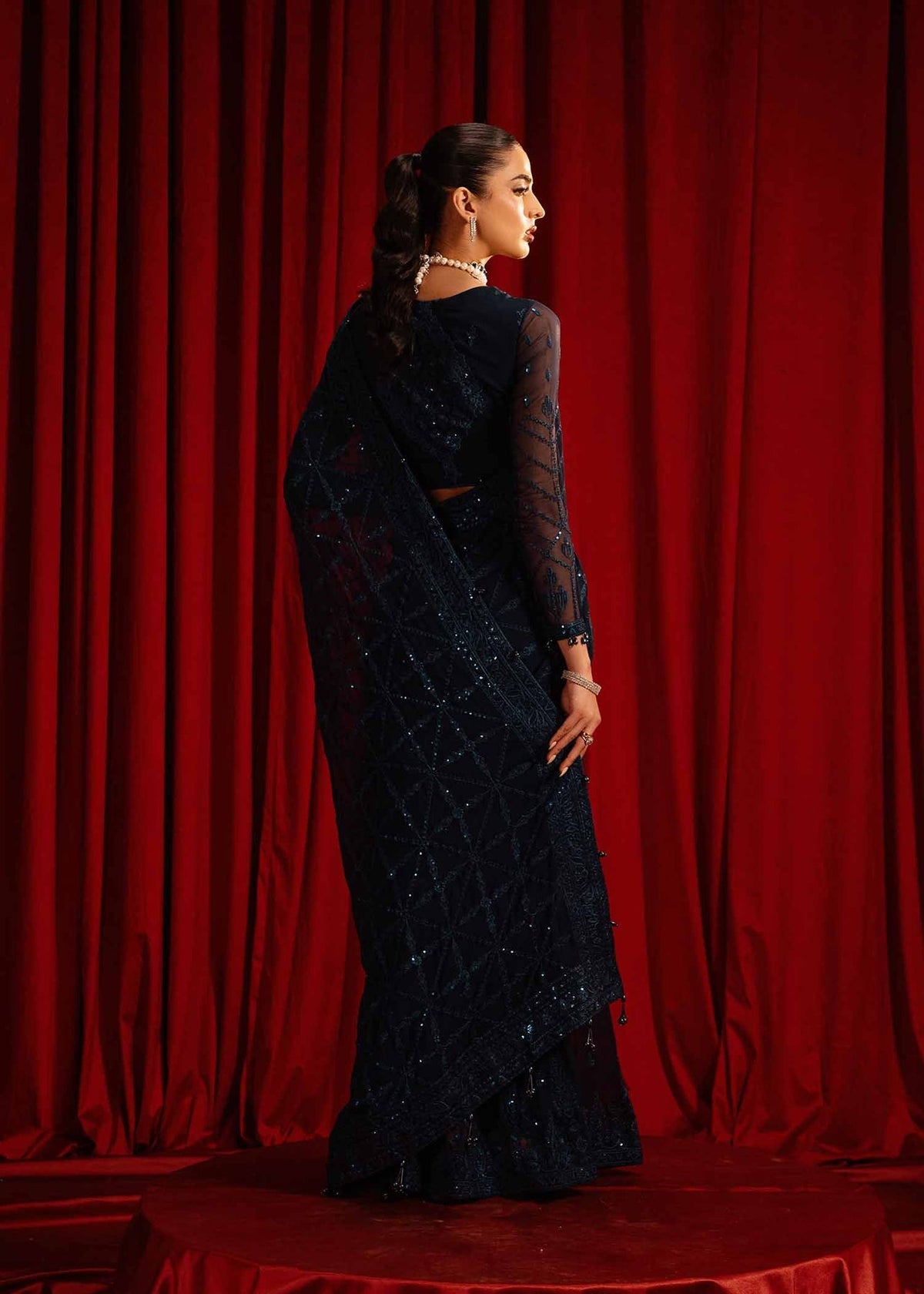 Paras by Pasha | Noor -e- Jahan Saree Collection | Neel-e-Noor by Paras by Pasha - Designer Dress - Type: Ladies Clothes - Available at Libayah - 100% Original