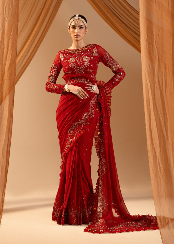 Paras by Pasha | Noor -e- Jahan Saree Collection | Laal-e-Jahan by Paras by Pasha - Designer Dress - Type: Ladies Clothes - Available at Libayah - 100% Original