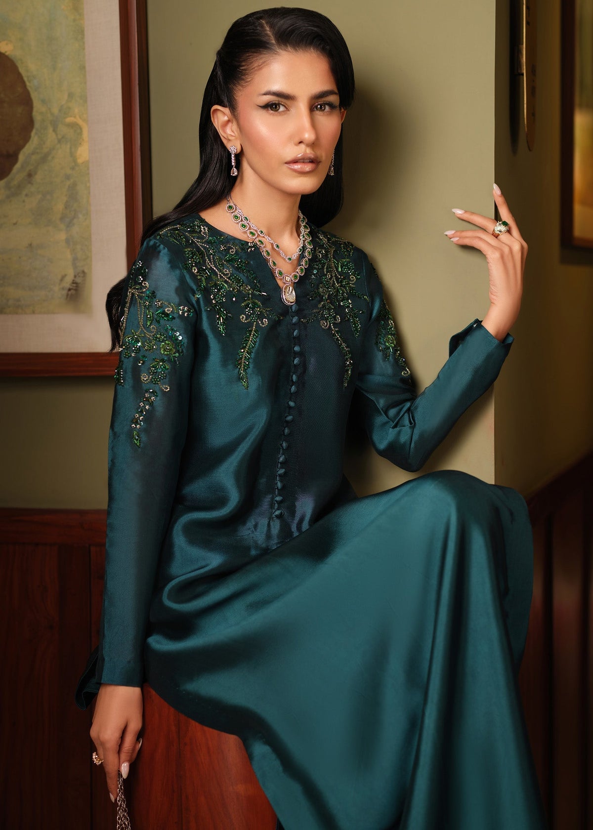 Mahum Asad | Private Hour | Emerald Tonic - by Libayah - Registered Vendor of : Mahum Asad - 100% Original Designer Dress