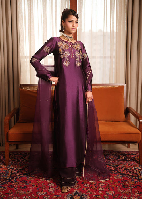 Mahum Asad | Private Hour | Plum Nectar - by Libayah - Registered Vendor of : Mahum Asad - 100% Original Designer Dress