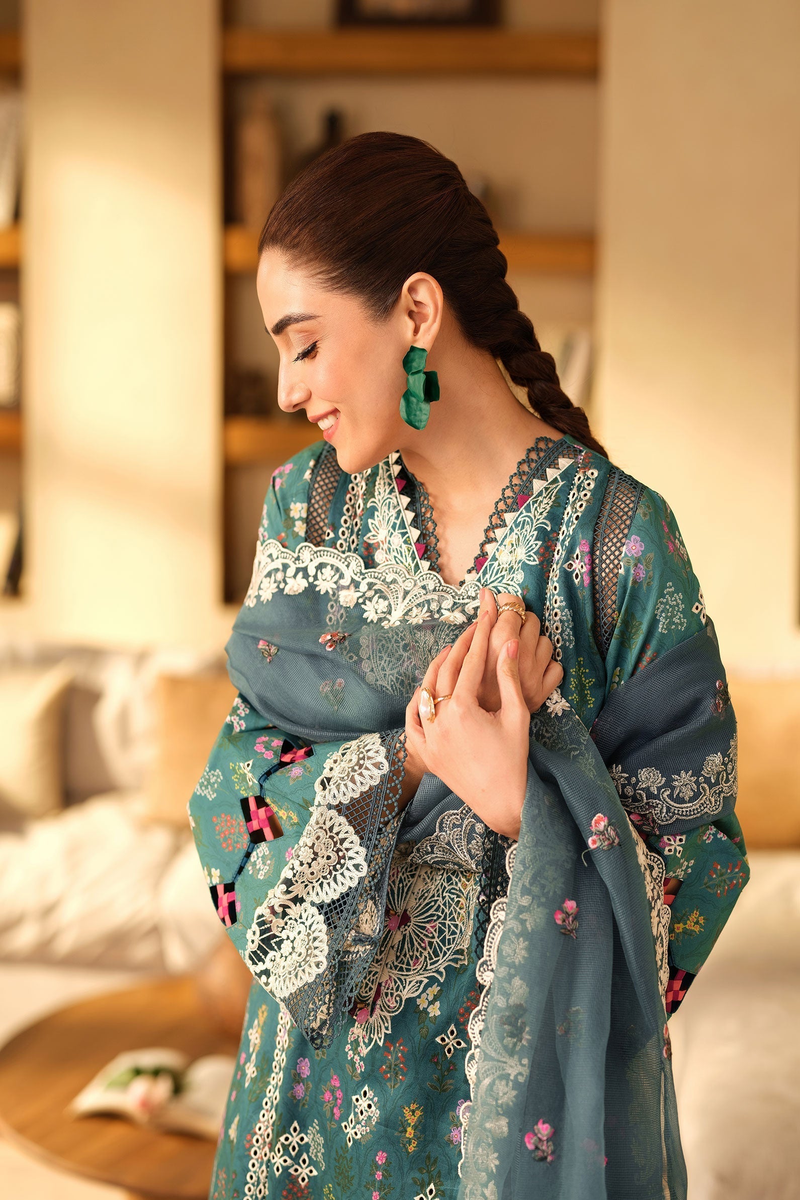 Maryam Hussain | Luxury Lawn 25 | Seashell by Maryam Hussain - Designer Dress - Type: Ladies Clothes - Available at Libayah - 100% Original