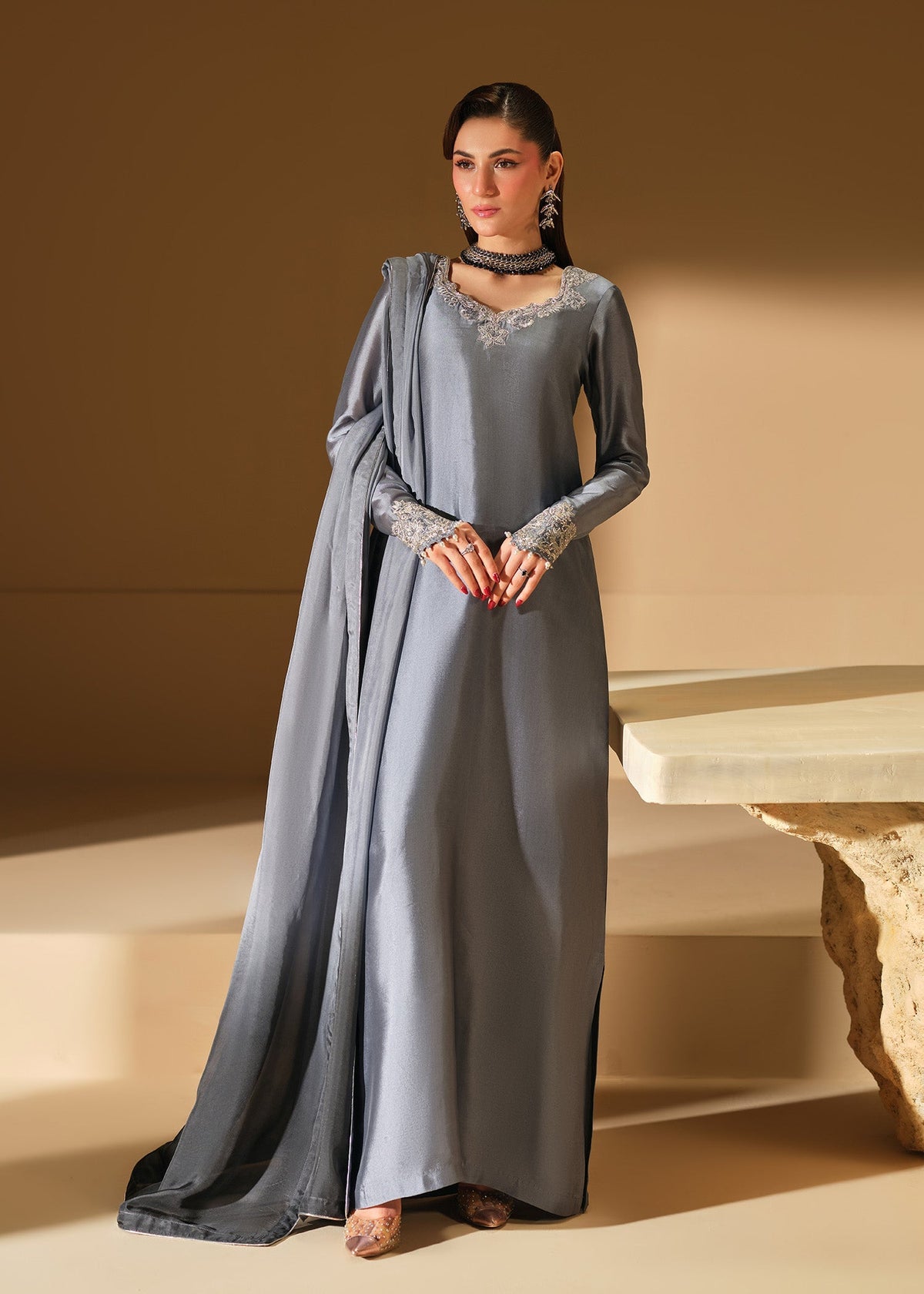 Mahum Asad | The Shadow Line | Slate by Mahum Asad - Designer Dress  - Type : Ladies Clothes - Available at Libayah - 100% Original 