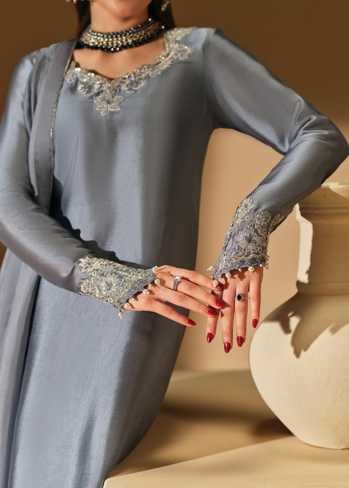 Mahum Asad | The Shadow Line | Slate by Mahum Asad - Designer Dress  - Type : Ladies Clothes - Available at Libayah - 100% Original 