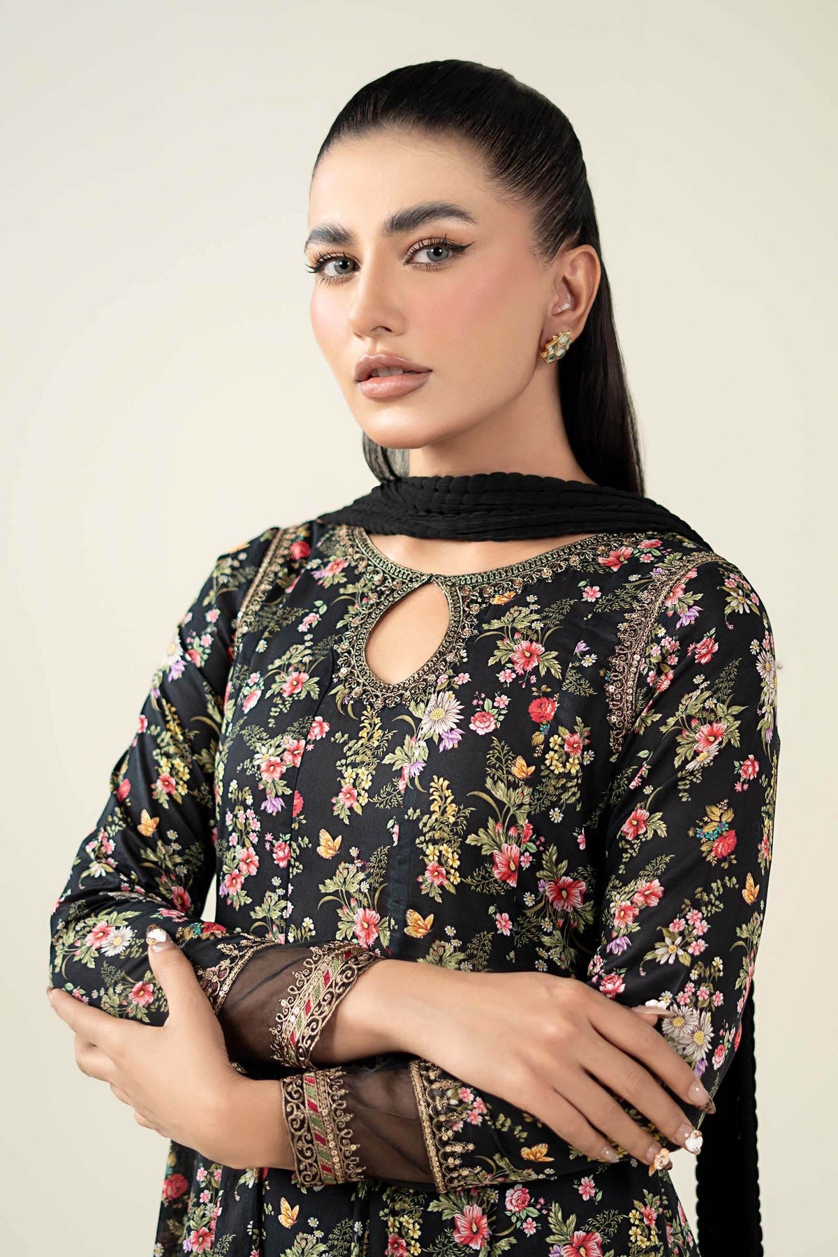 Maria B | Luxury Winter Pret 25 | DW-EA24-81R1-Black by Maria B - Designer Dress  - Type : Ladies Clothes - Available at Libayah - 100% Original 