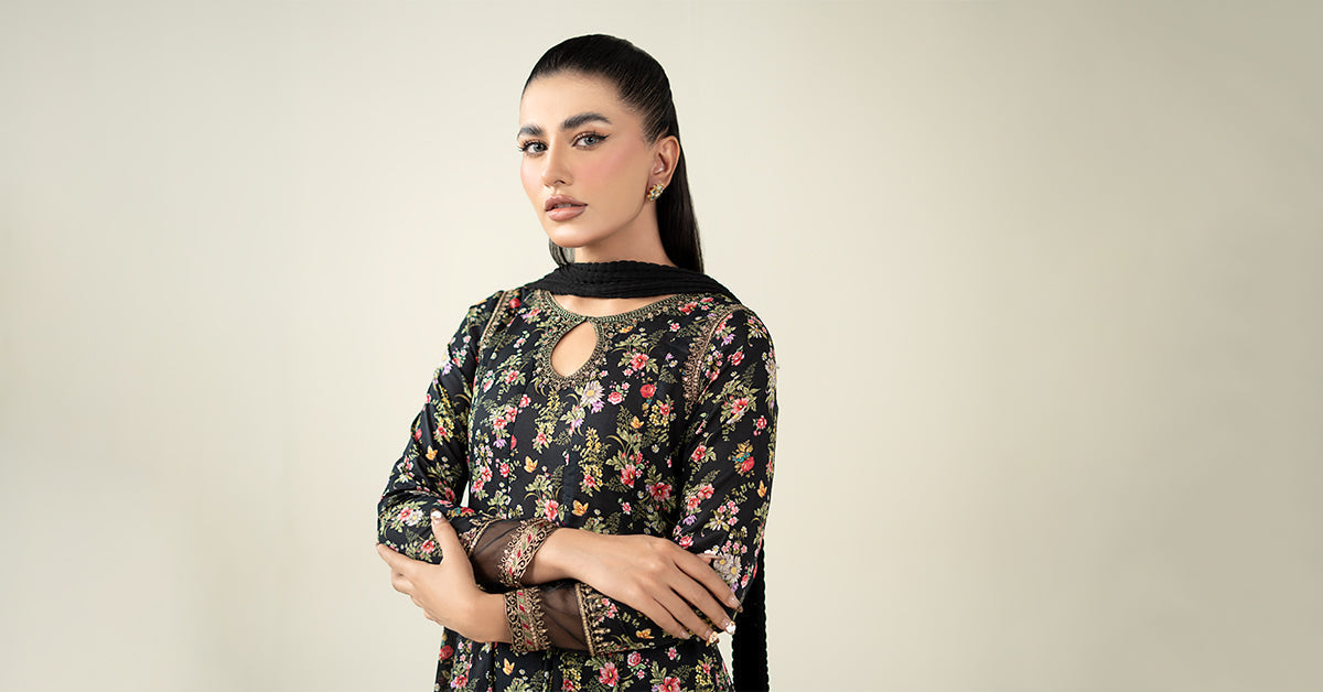 Maria B | Luxury Winter Pret 25 | DW-EA24-81R1-Black by Maria B - Designer Dress  - Type : Ladies Clothes - Available at Libayah - 100% Original 