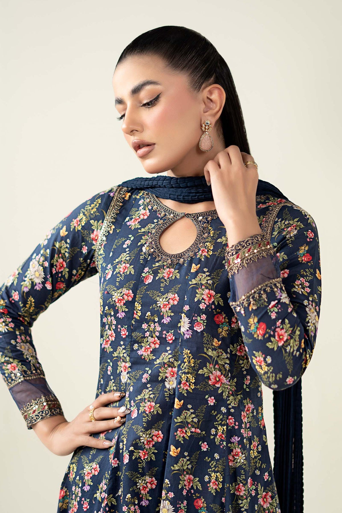 Maria B | Luxury Winter Pret 25 | DW-EA24-81R1-Blue by Maria B - Designer Dress  - Type : Ladies Clothes - Available at Libayah - 100% Original 