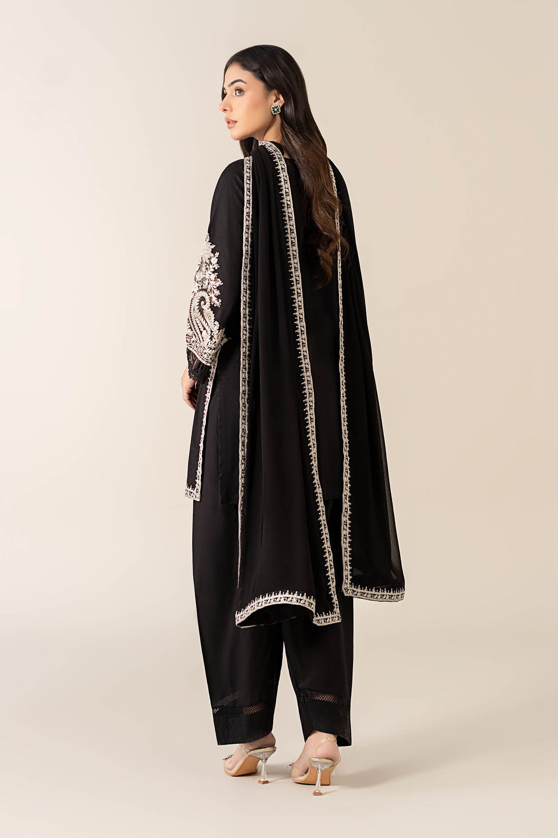 Maria B | Pre Fall Dresses | 3 Piece Embroidered Dobby Suit Black4 by Maria B - Designer Dress  - Type : Ladies Clothes - Available at Libayah - 100% Original 
