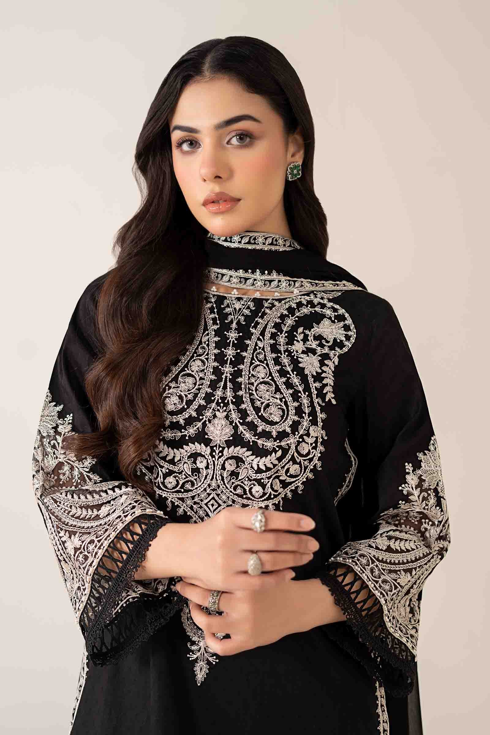 Maria B | Pre Fall Dresses | 3 Piece Embroidered Dobby Suit Black4 by Maria B - Designer Dress  - Type : Ladies Clothes - Available at Libayah - 100% Original 